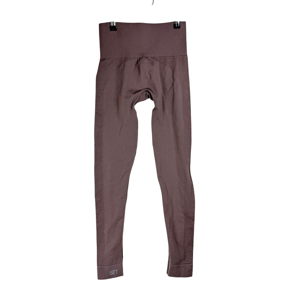 SET ACTIVE Women XS SCULPTFLEX High Waisted Ribbed Seamless Leggings Mauve Brown - Picture 3 of 7